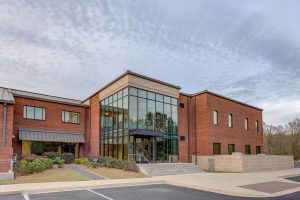 Exterior photo of Meadow Grove Baptist Church front entry