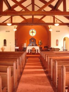 Interior photo of Holy Cross Catholic Church sanctuary