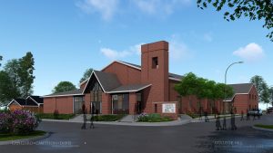 Exterior photo of College Hill MB Church rendering