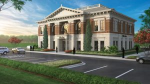 Exterior photo of The First bank rendering