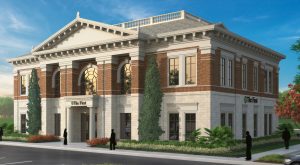Exterior photo of The First bank rendering