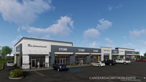 Photo of retail center rendering