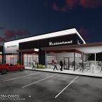 Photo of retail center rendering
