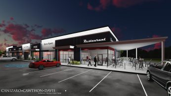 Photo of retail center rendering