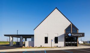 Exterior view of bank and carport